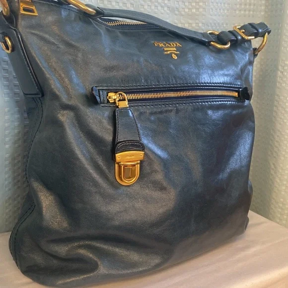 PRADA Large Blue Vitello Shine Leather Hobo - Picture 3 of 17